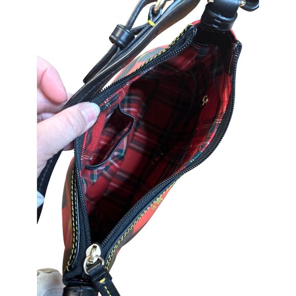 Dooney & Bourke Scottie Dog Bucket Bag Red Black Leather Handbag Plaid Lined - Picture 8 of 12